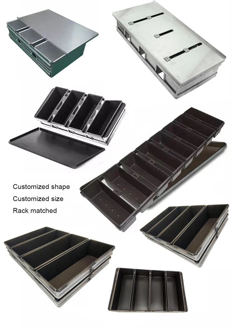 Custom Made Bakeware 5 Cavities Aluminium Alusteel Non Stick Corrugated Toast Sandwich Bread Loaf Baking Pan with Lid