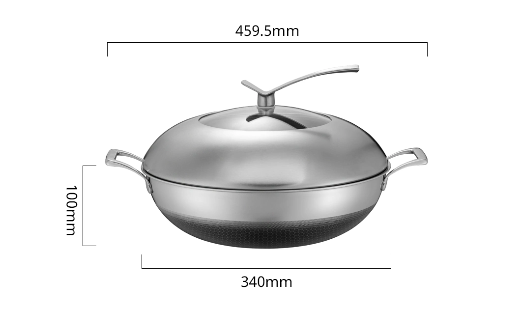 Hot Sales Cookware Stainless Steel Non-Stick Double Layers Coating 34cm Honey Comb Wok