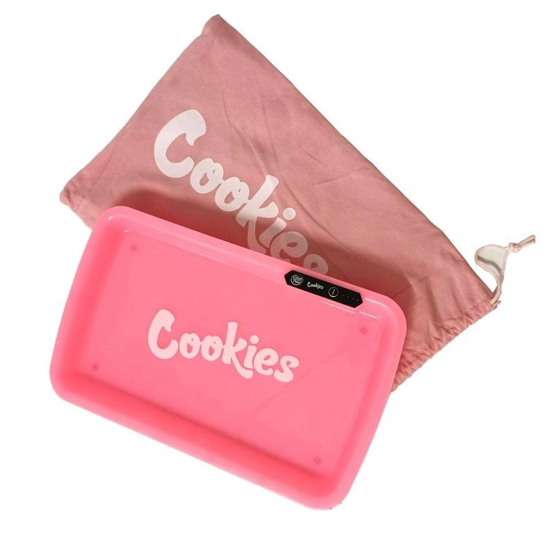 Cookies Glow LED Tray Smoking Accessories Square LED Tobacco Rolling Tray Fruit Trays with Handbag Cigarette Box Portable Gift for Men