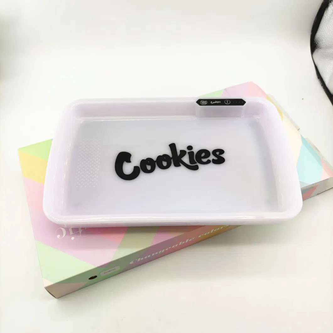 Cookies Glow LED Tray Smoking Accessories Square LED Tobacco Rolling Tray Fruit Trays with Handbag Cigarette Box Portable Gift for Men