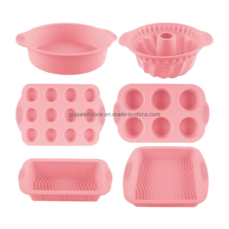 6PCS Silicone Bakeware Set Cake Tools Cookie Sheet Silicone Cake Molds Baking Pan Set for Muffin Loaf Bread Pizza