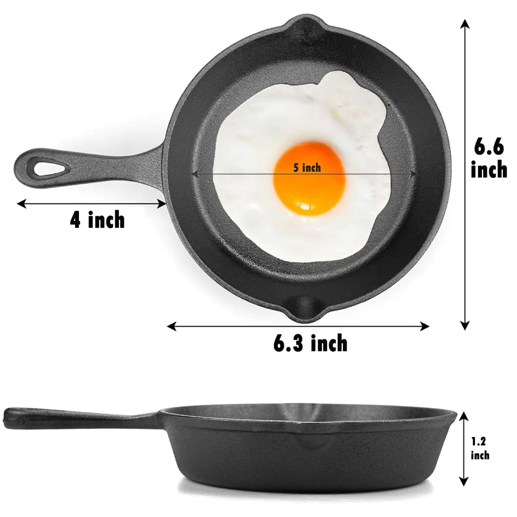 6-Inch Cast-Iron Skillet Frying-Pan with Drip-Spouts Pre-Seasoned Oven-Safe-Cookware Camping Cooking Grill Restaurant