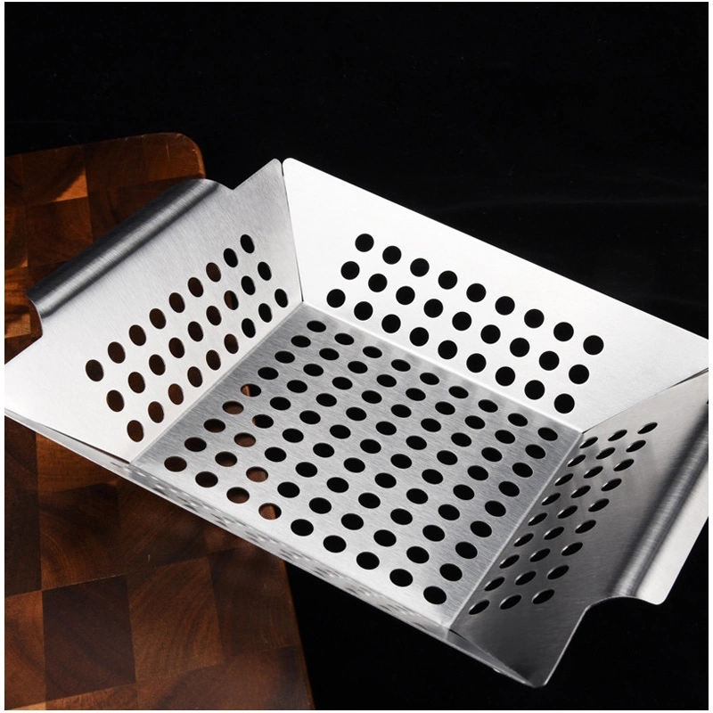 Vegetable Grilling Basket Stainless Steel Pure Grill BBQ Vegetable Grilling Basket Stainless Steel Barbecue Pan Tray Esg15738