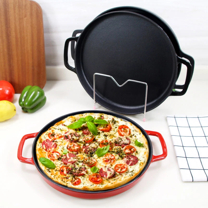 Round Dia 12&quot; Inch 30cm Enameled or Pre-Seasoned Cast Iron Pizza Pan Flat Skillet Baking Pan Pizza Cooker Cast Iron Bakeware Cookware Pre-Seasoned Comal