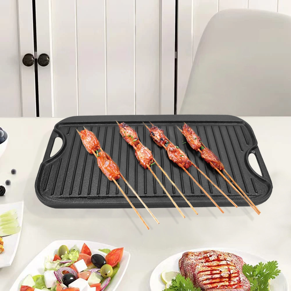 LFGB BSCI Campfire Outdoor Cookware Kitchenware Bakeware BBQ 50X27cm 20&quot;X11&quot; Cast Iron Steak Reversible Giddle Plate Grill Pan Baking Pan Plate Comal Griddle