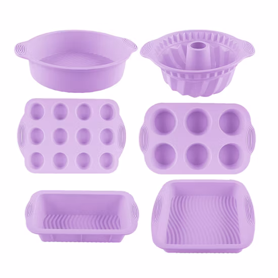 6PCS Silicone Bakeware Set Cake Tools Cookie Sheet Silicone Cake Molds Baking Pan Set for Muffin Loaf Bread Pizza