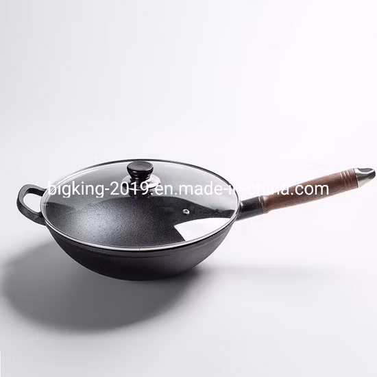 China Cast Iron Wok with Glass Lid
